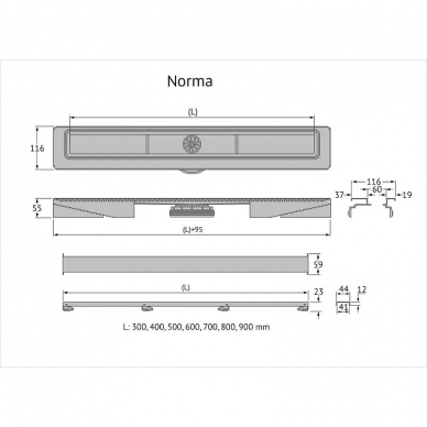 Душевой лоток Berges C1 Norma 500 (090136) S-сифон боковой, матовый хром 5