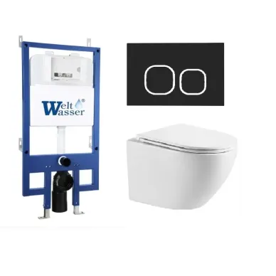 Инсталляция Welt Wasser Bamberg 545 + MERZBACH 041 XL GL-WT + Bamberg BL в комплекте с унитазом, безободковый, с сидением микролифт 0