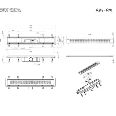 Душевой лоток Am.Pm PrimeFlow (W02SC-P11-060-01BM) (600мм) универсальный затвор Cut Gradient 7