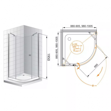 Душевой уголок Cezares Triumph-Due R1 (90x90) прозрачное стекло 5