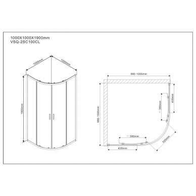 Душевой уголок Vincea Scala	(VSQ-2SC100CL) 100x100х190 см 8