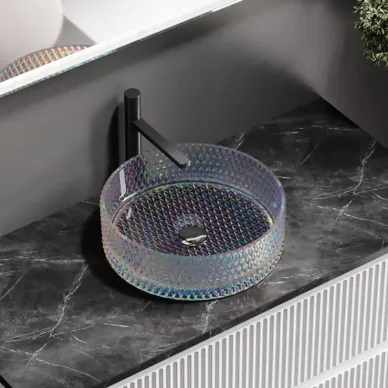 Раковина накладная Ceramicanova Cristal (CN6059) (36 см) стеклянная неон 7