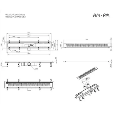 Душевой лоток Am.Pm PrimeFlow (W02SC-P11-070-01SB) (700мм) универсальный затвор Cut Gradient 8
