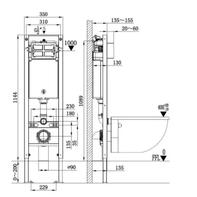 Инсталляция Welt Wasser AMBERG 350 + HOFBACH 041 GL-WT + AMBERG RD-BL в комплекте с унитазом, безободковый, с сидением микролифт 6