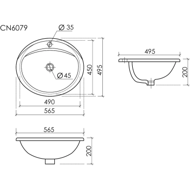 Раковина встраиваемая Ceramicanova Element CN6079 57 см, белая 6