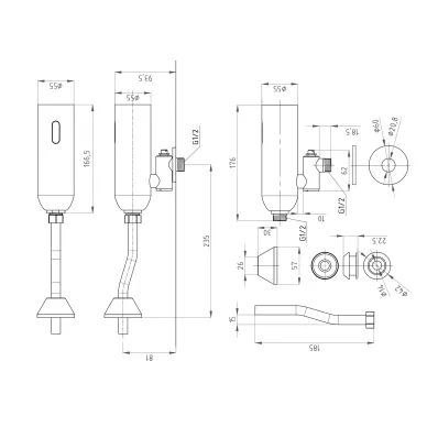 Смывное устройство для писсуара ПСМ-Профсан PSM-2000 PSM-2521 сенсорное, хром 5