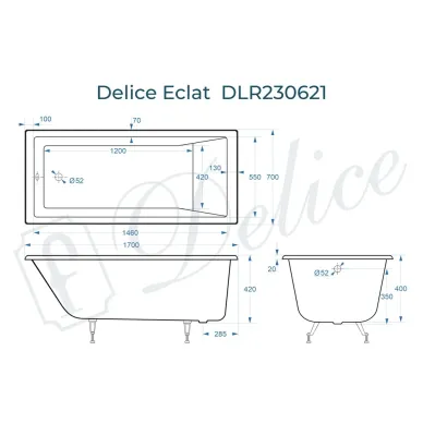 Ванна чугунная Delice Eclat DLR230621 170х70 см, без антискользящего покрытия 7