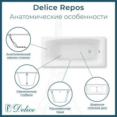 Ванна чугунная Delice Repos DLR220508R-AS 170x70 см, с антискользящим покрытием 2
