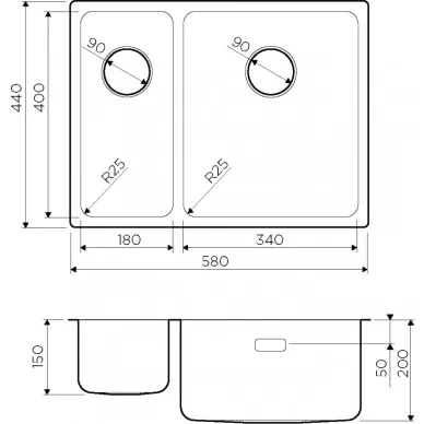 Мойка кухонная Omoikiri Tadzava 58-2-U/IF-IN-R (4993773) нержавеющая сталь 2