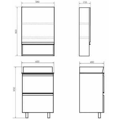 Тумба для ванной Comforty Эдинбург 60-Н (60x95x40 см), бетон светлый, раковина 9055RA-50 6