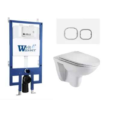 Инсталляция Welt Wasser Bamberg 545 + BAARBACH 004 GL-WT + Bamberg WT в комплекте с унитазом, безободковый, с сидением микролифт 0