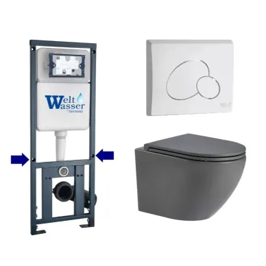 Инсталляция Welt Wasser MARBERG 410 + MERZBACH 043 MT-GR + MAR 410 RD GL-WT в комплекте с унитазом, безободковый, с сидением микролифт 0