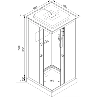 Душевая кабина DTO K K409SEL 90x90x220 см, с электрикой 18
