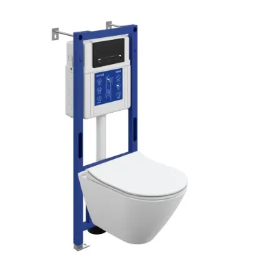 Комплект унитаз подвесной с инсталляцией Cersanit CITY SMART DPL EO slim 69324 ESTETICA кнопокй пластик черный матовый с рамкой хром LP 0