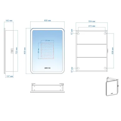 Зеркальный шкаф AQUAME Фиджи-Антрацит AQM9204 с подсветкой и подогревом ЛЕВЫЙ 600х800 6