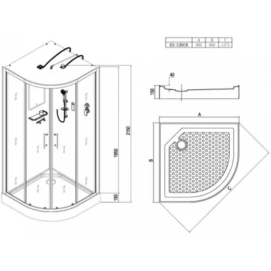 Душевая кабина Esbano C (ES-L90CR) с крышей, LED освещение, 90x90x215 см 5