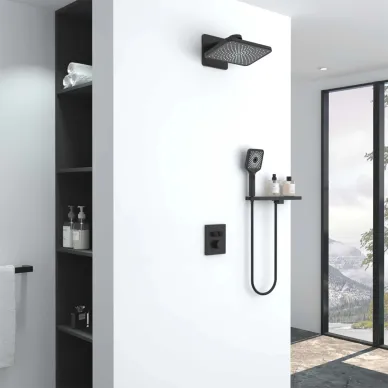 Душевая система Vincea Inspire VSFW-3I21MT4RMB встраиваемая с термостатом и полочкой, черная 6