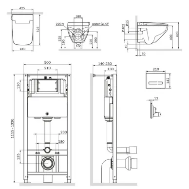 Инсталяция AM.PM IS450A38.CCC50A в комплекте с унитазом Inspire V2.0 FlashClean, с электронным биде, микролифт, кнопка Touch Pro стекло, черный 9