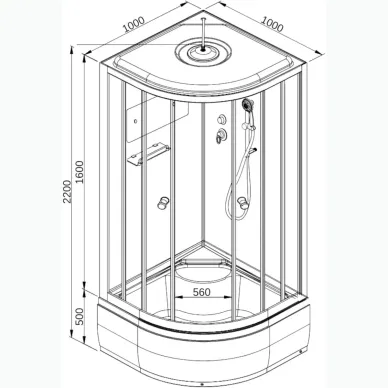 Душевая кабина DTO D D10SLED 100x100x220 см, с электрикой и LED подсветкой 12