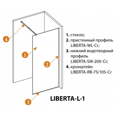 Душевая перегородка Cezares Liberta L1 (LIBERTA-L-1-86-193-GR-Cr) (85 см), профиль хром/стекло графит 2