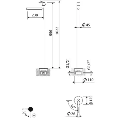 Смеситель для раковины Cezares Leaf (LEAF-TVP-L-01-W0) напольный (хром) 1