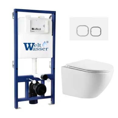 Инсталляция Welt Wasser Bamberg 525 + MERZBACH 041 XL GL-WT + Bamberg WT в комплекте с унитазом, безободковый, с сидением микролифт 0