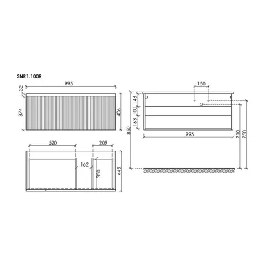 Тумба для ванной Sancos Snob R 1.0 SNR1.0100RSM правая, 100см, doha soft 6