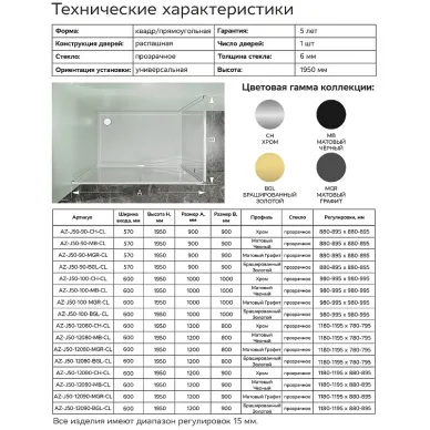 Душевой уголок Azario Male AZ-J50-90-MB-CL 90x90х195 см, чёрный матовый/прозрачное стекло 7