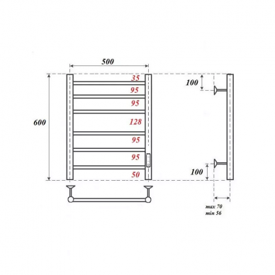 Полотенцесушитель электрический Point Аврора (PN10856BR) П6 500x600 диммер справа, бронза 2