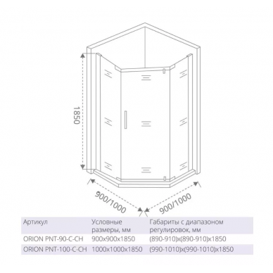 Душевой уголок Good Door Orion PNT-100-C-CH (100x100) профиль хром/стекло прозрачное 3