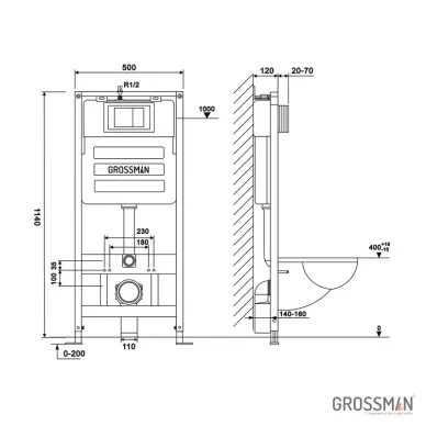 Инсталляция для подвесного унитаза Grossman 900.K31.01.000+клавиша 700.K31.05.01M.01M+унитаз GR-4411S 13