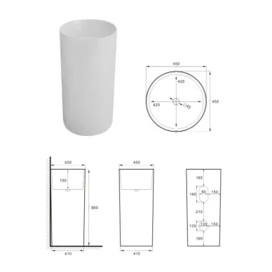 Раковина напольная SantiLine (SL-4014MW) (44.5x44.5x86.5 см) белая матовая 5