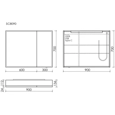 Зеркальный шкаф Sancos Evoke SC8090 90x70 см, с LED подсветкой, белый матовый 8
