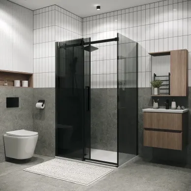 Душевой уголок Grossman Classic 110х90х195 см, стекло тонированное/профиль чёрный 7