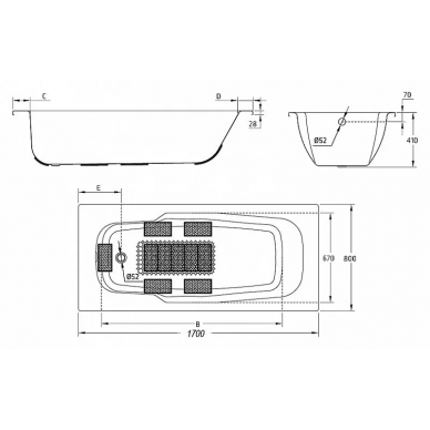Ванна стальная BLB Atlantica HG (B70J handles) 170х80 с отверстиями для ручек 1