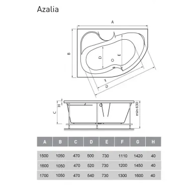 Акриловая ванна Vayer Azalia (Гл000006728) 170x105 L 6