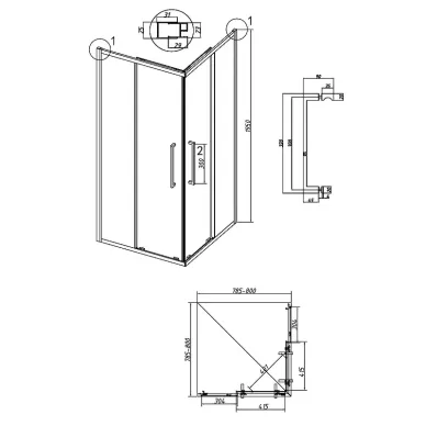Душевой уголок Grossman Cosmo 80x80х195 см, стекло прозрачное/профиль хром 5