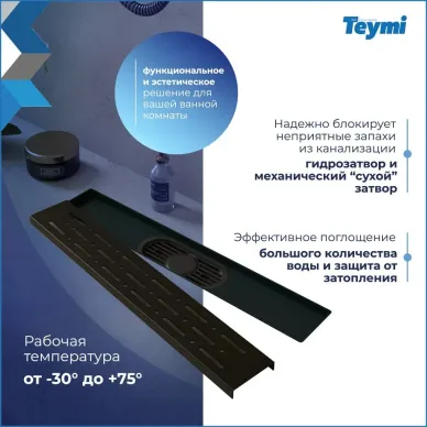 Душевой лоток Teymi Helmi Prime T90338 чёрный, 40 см 11