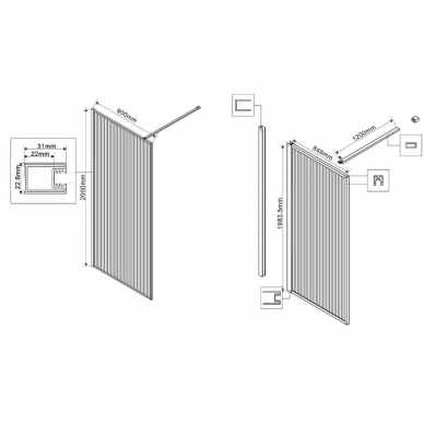 Душевая перегородка Vincea Walk-In HP Art (VSW-1HP900FLBG) 90x200 см, профиль брашированное золото/стекло рифленое 5