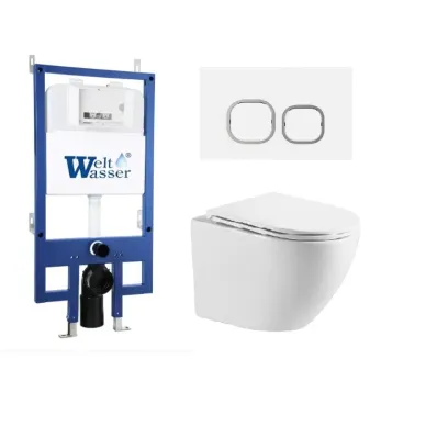 Инсталляция Welt Wasser Bamberg 545 + MERZBACH 043 GL-WT + Bamberg WT в комплекте с унитазом, безободковый, с сидением микролифт 0