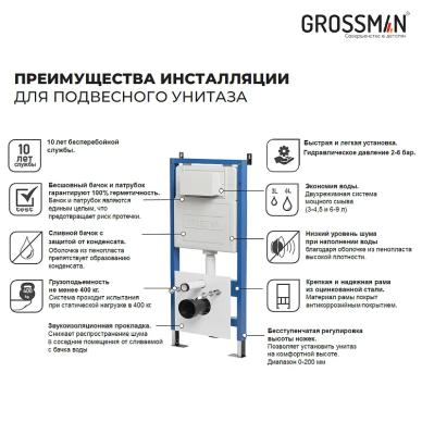Инсталляция для подвесного унитаза Grossman 900.K31.01.000+клавиша 700.K31.01.210.210 черный матовый+унитаз GR-4477BMS 5