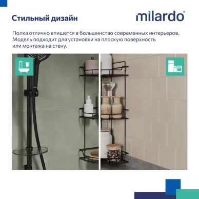 Полочка Milardo Grid GRICC3BM44 угловая тройная, черная 5