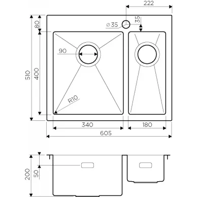 Мойка кухонная Omoikiri Akisame 60-2-IN-L  (4993775) нержавеющая сталь 2