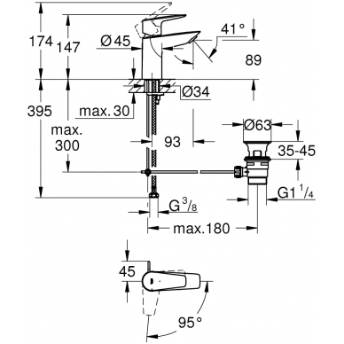 Смеситель для раковины Grohe BauEdge New (23559001) с донным клапаном 1