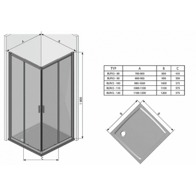 Душевая дверь Ravak Blix BLRV2К-100 (1XVA0U00Z1) профиль сатин/стекло Transparent 5