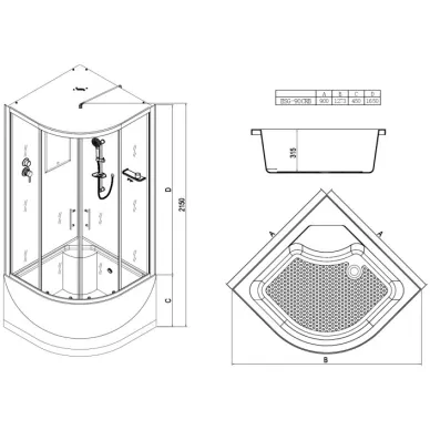 Душевая кабина Esbano Elegancia (ESG-90CRB) с крышей, 90x90x215 см 5