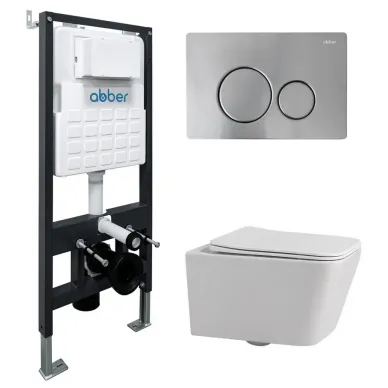 Инсталляция Abber в комплекте с унитазом Rechteck AC1201 белый с инсталляцией AC0105 и кнопкой AC0121MCH матовый хром 0