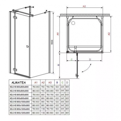 Дополнительный элемент Radaway Almatea KDJ+S (31555-01-01R2) (90х80) прозрачное стекло (R) 2