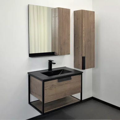 Тумба для ванной Comforty Бонн 75 (75.5x50x52 см), дуб темный, черная раковина 5