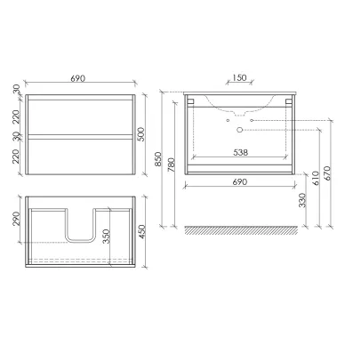 Тумба для ванной Sancos Libra LB70W подвесная, 69 см, белая 6
